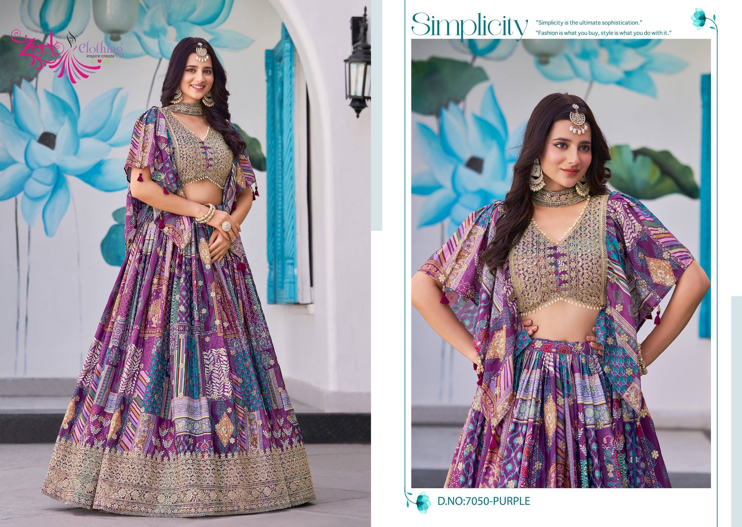 Queen By Zeel Clothing 7050 Colours Series Designer Beautiful Collection Occasional Wear & Party Wear Chinnon Silk Lehengas At Wholesale Price
